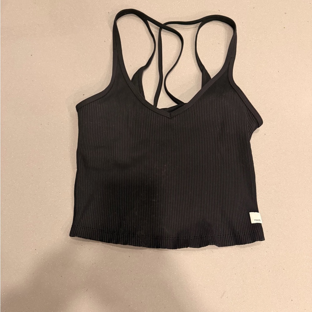 Vuori Black Ribbed Crop Top